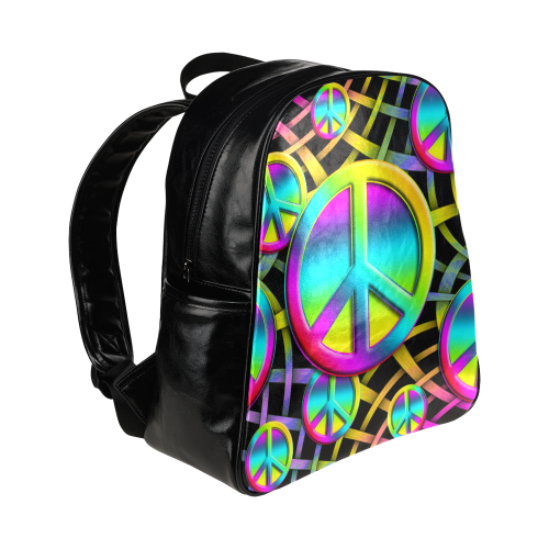 Colorful Peace Pattern Multi-Pockets Backpack (Model 1636)
