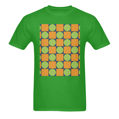 Green and Orange Geometric Pattern Men's T-Shirt in USA Size (Two Sides Printing)