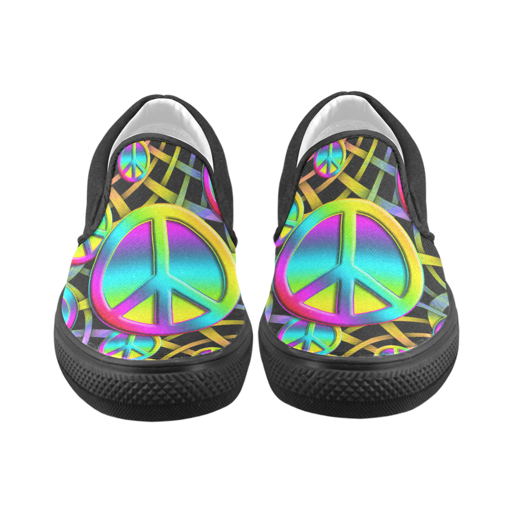Colorful Peace Pattern Men's Unusual Slip-on Canvas Shoes (Model 019)