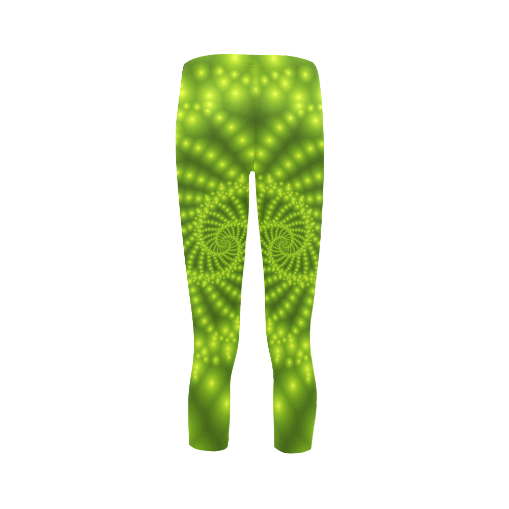 Glossy Lime Green Beads Spiral Fractal Capri Legging (Model L02)