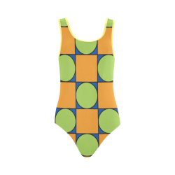 Green and Orange Geometric Pattern Vest One Piece Swimsuit (Model S04)