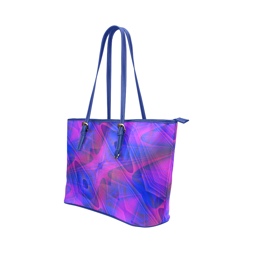 Geometric Abstract Blue and Purple Leather Tote Bag/Small (Model 1651)