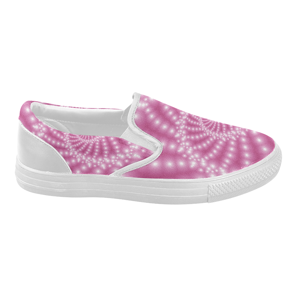 Glossy Pink Beads Spiral Fractal Women's Slip-on Canvas Shoes (Model 019)