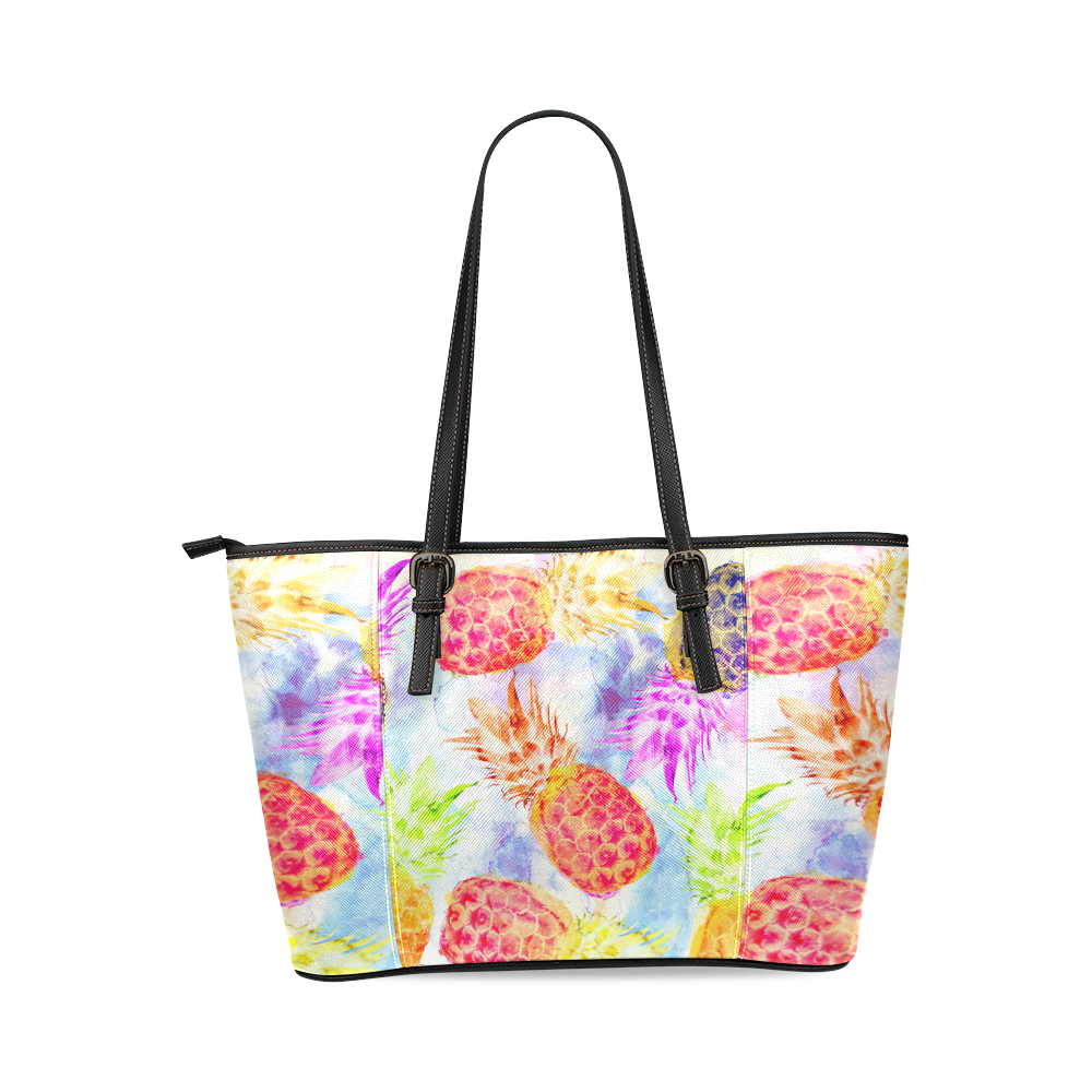 Pineapples Leather Tote Bag/Small (Model 1640)