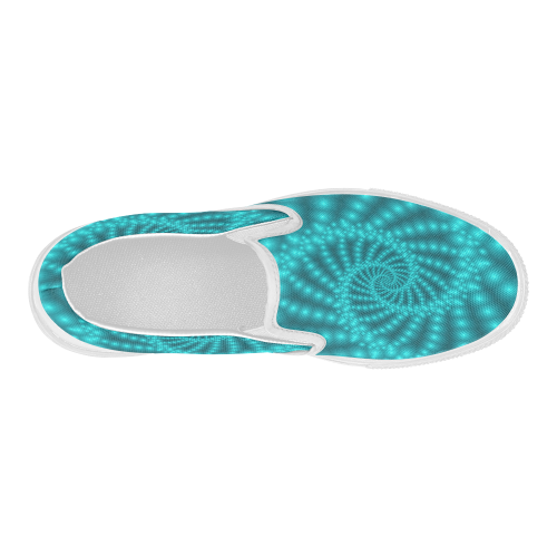 Glossy Turquoise  Beads Spiral Fractal Women's Slip-on Canvas Shoes (Model 019)
