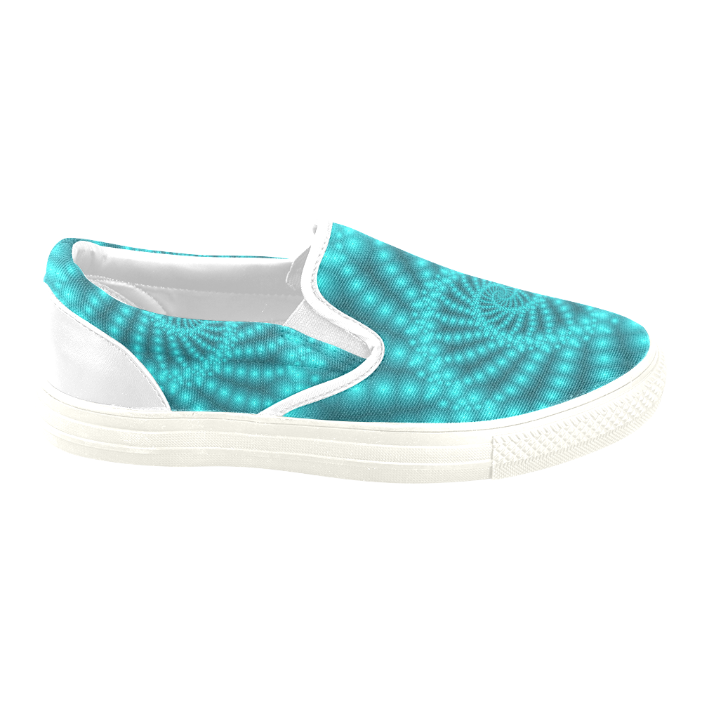 Glossy Turquoise Beads Spiral Fractal Women's Unusual Slip-on Canvas Shoes (Model 019)