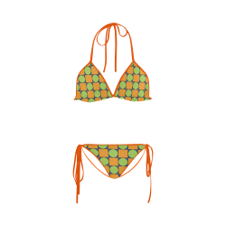 Green and Orange Geometric Pattern Custom Bikini Swimsuit