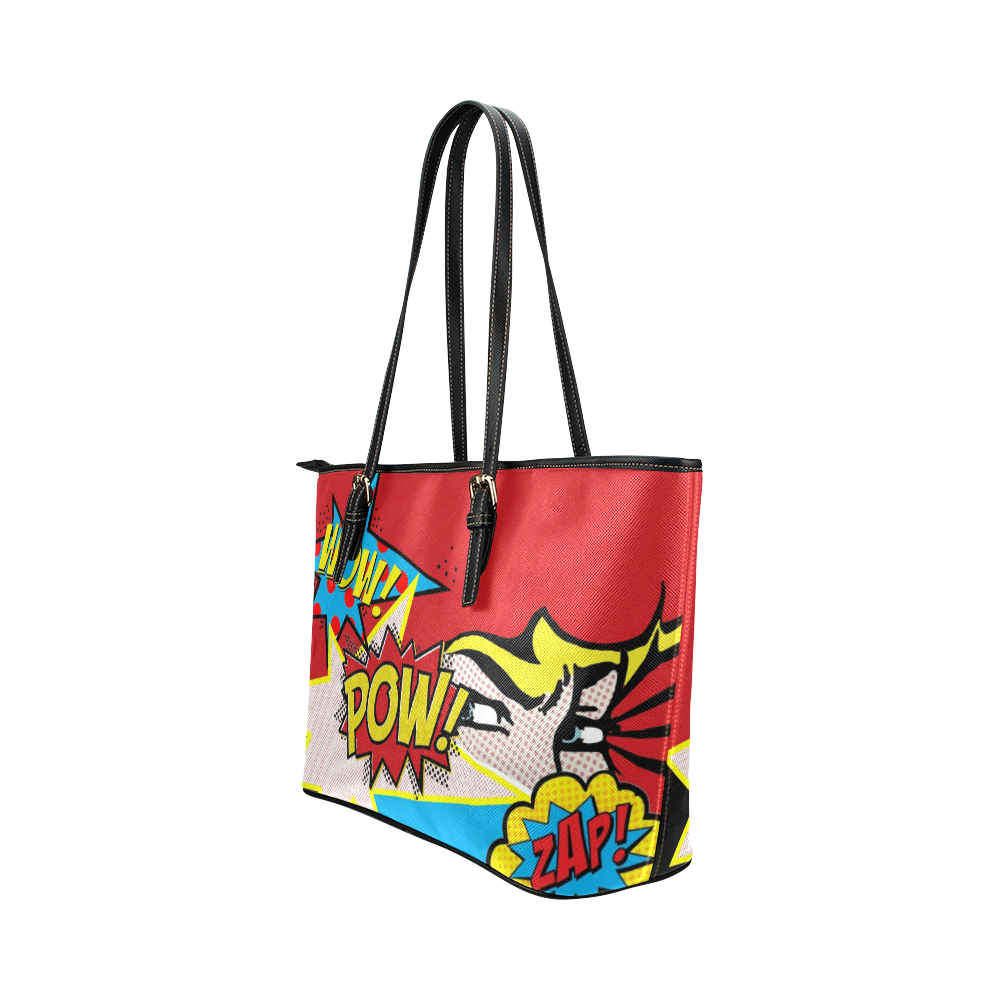 POP ART red Leather Tote Bag/Large (Model 1651)