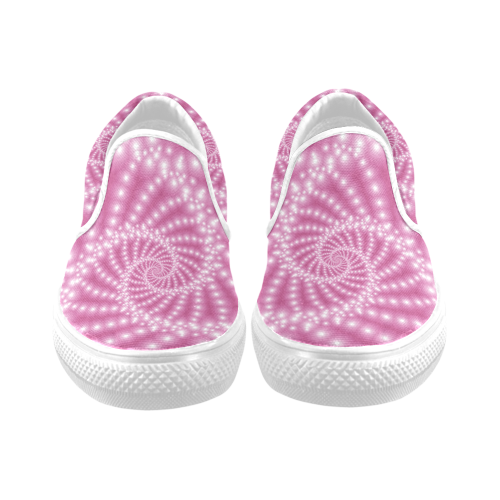 Glossy Pink Beads Spiral Fractal Women's Unusual Slip-on Canvas Shoes (Model 019)