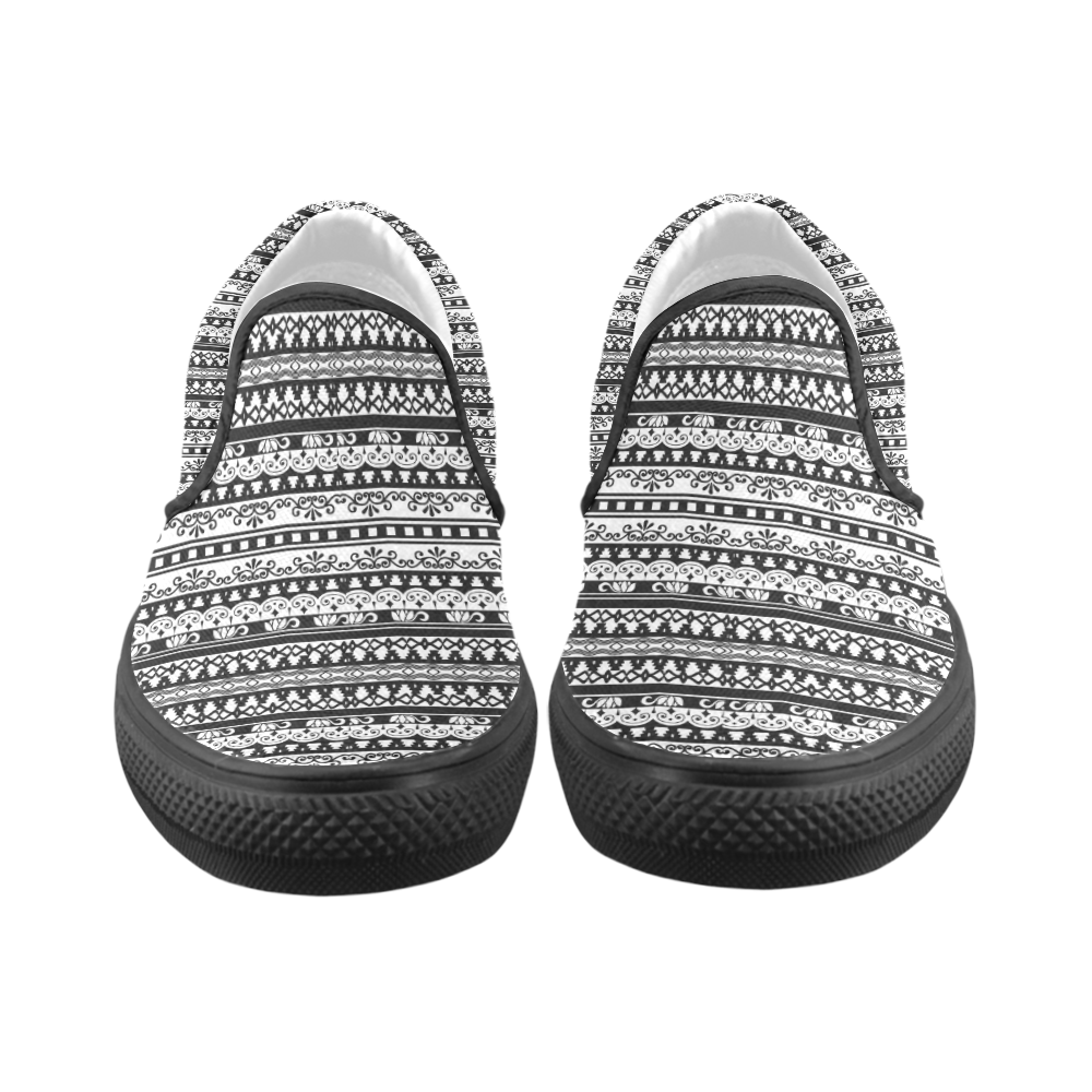 Blackandwhite_Pattern_20160701 Women's Unusual Slip-on Canvas Shoes (Model 019)