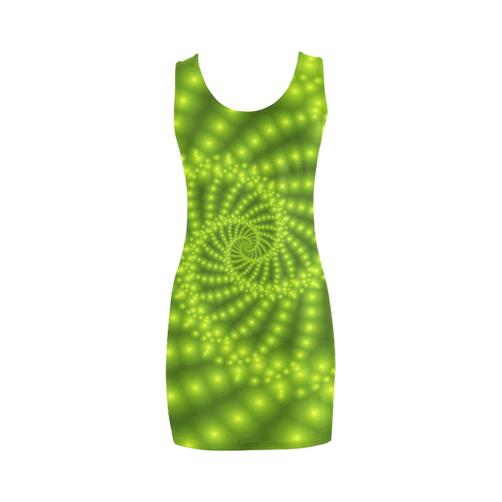 Glossy Lime Green Beads Spiral Fractal Medea Vest Dress (Model D06)