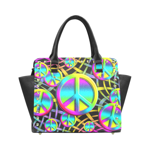Colorful Peace Pattern Rivet Shoulder Handbag (Model 1645)