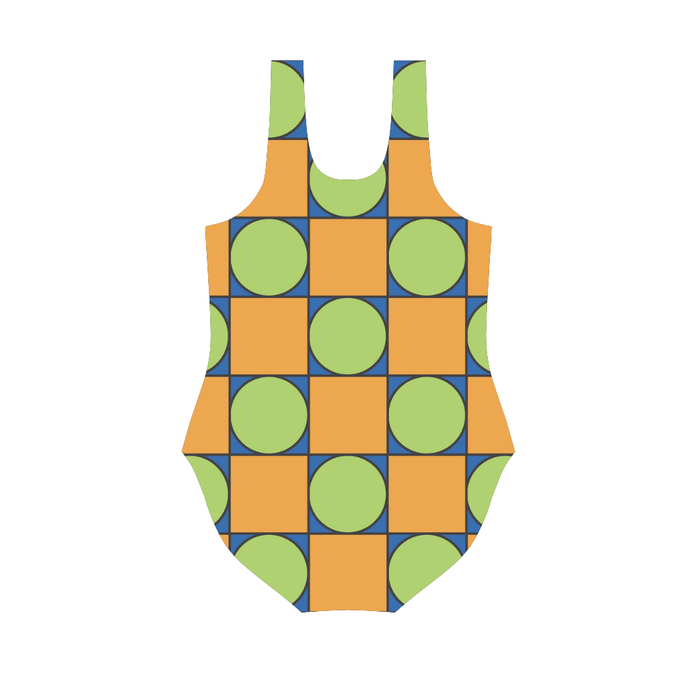 Green and Orange Geometric Pattern Vest One Piece Swimsuit (Model S04)
