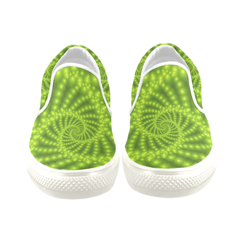 Glossy Lime Green Beads Spiral Fractal Women's Unusual Slip-on Canvas Shoes (Model 019)