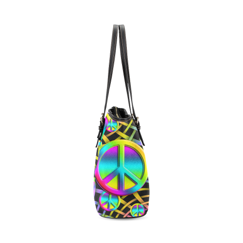 Colorful Peace Pattern Leather Tote Bag/Small (Model 1640)
