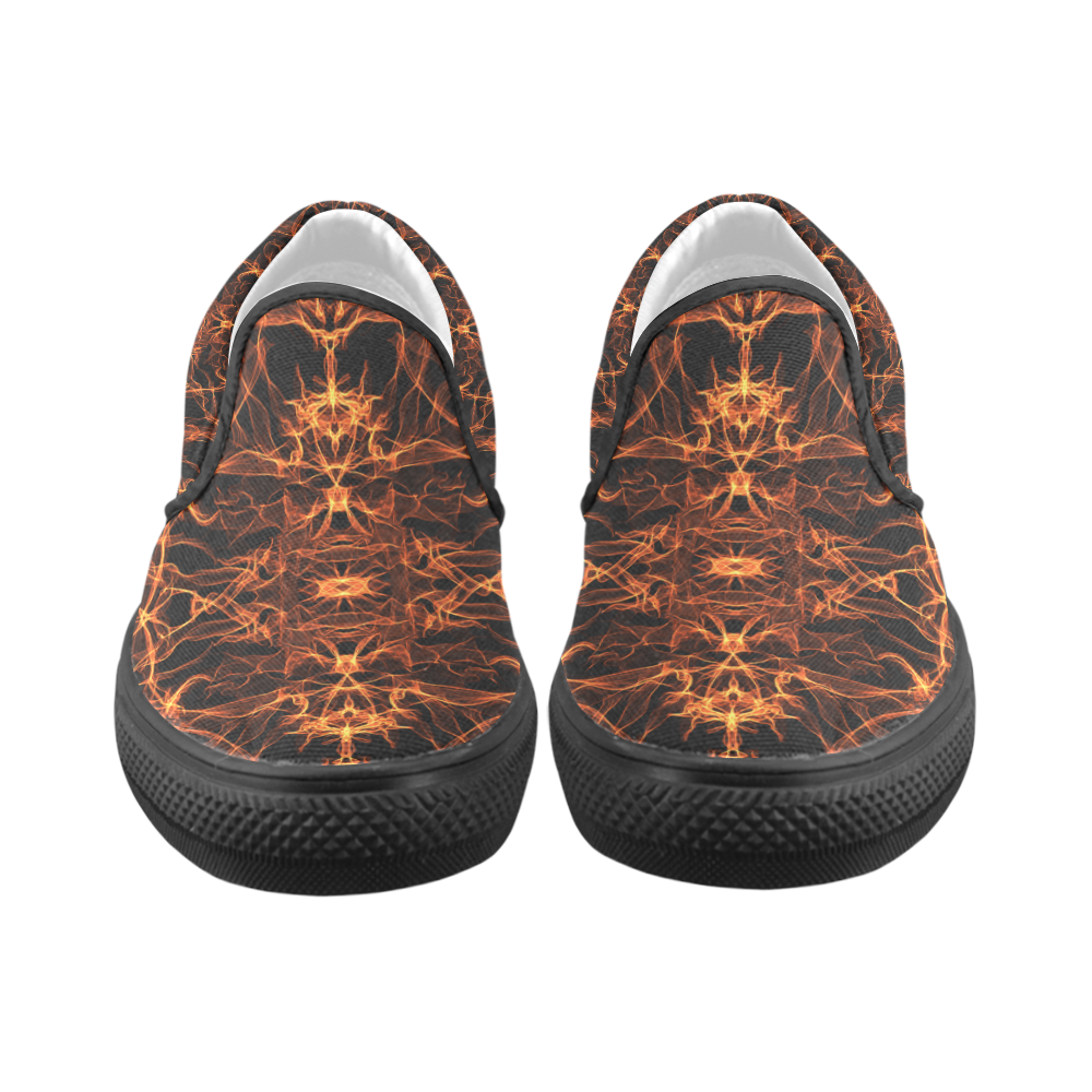 Orange SILK Arts Fractal Men's Unusual Slip-on Canvas Shoes (Model 019)