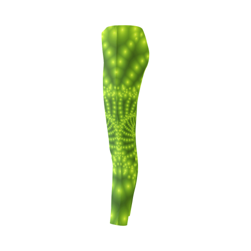 Glossy Lime Green Beads Spiral Fractal Cassandra Women's Leggings (Model L01)