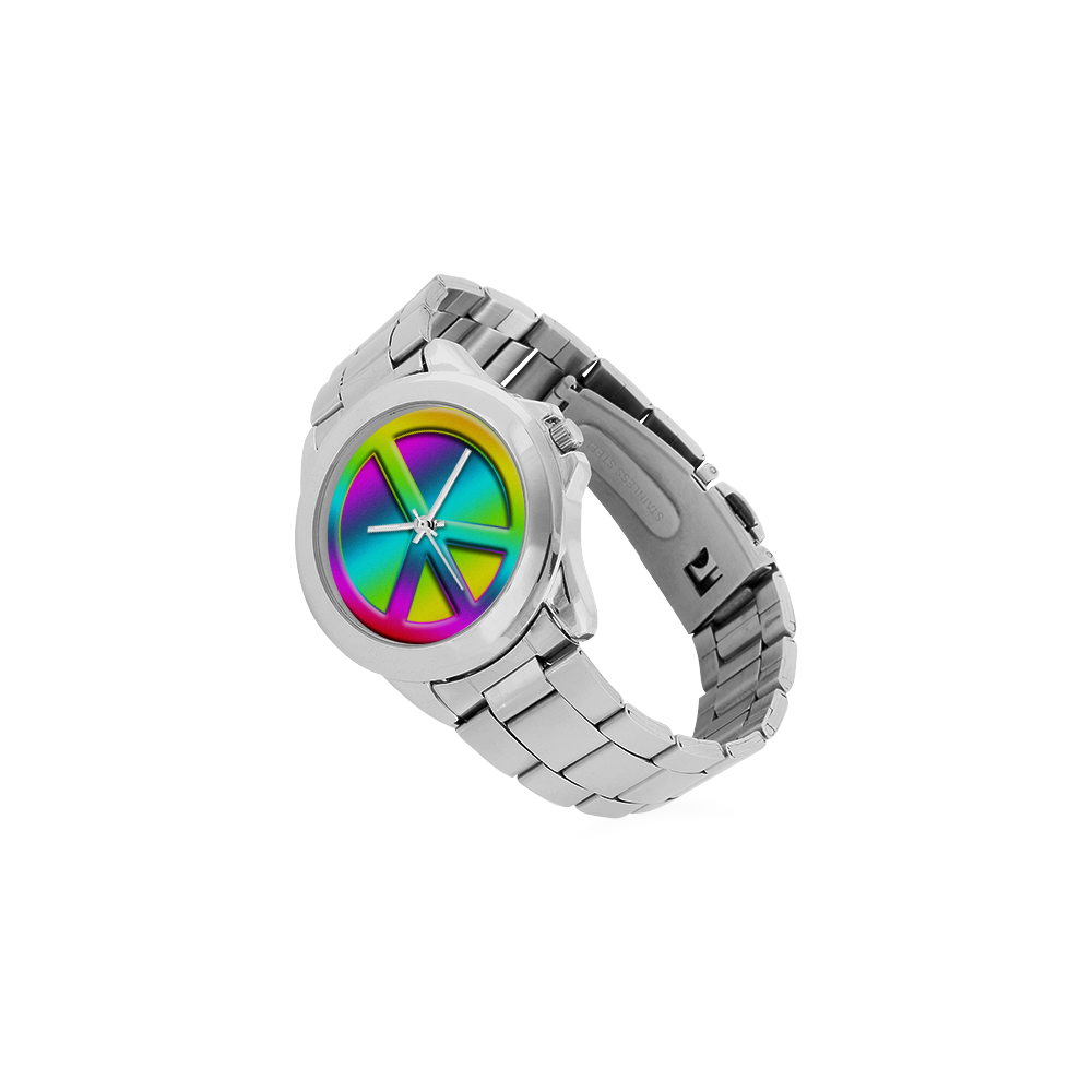 Colorful Peace Pattern Unisex Stainless Steel Watch(Model 103)