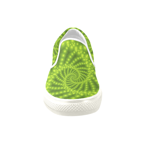 Glossy Lime Green Beads Spiral Fractal Women's Unusual Slip-on Canvas Shoes (Model 019)