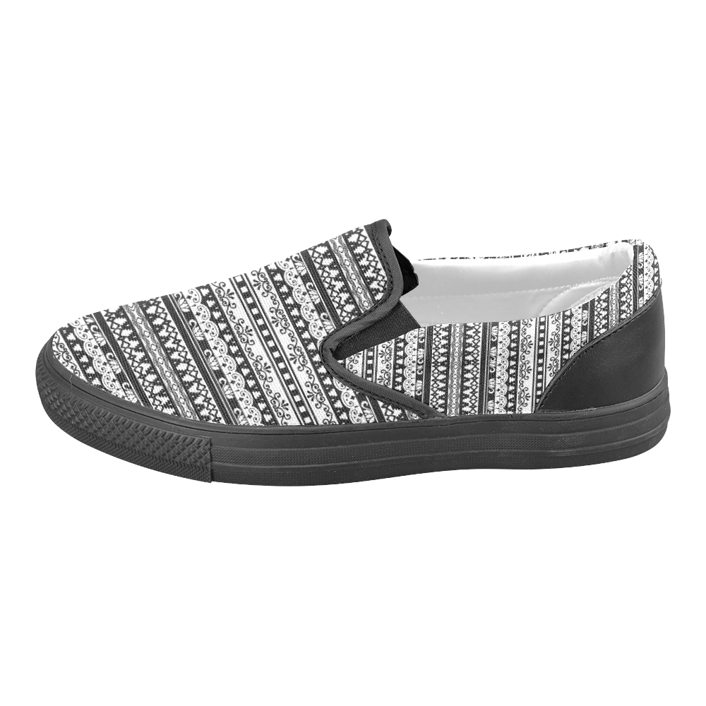 Blackandwhite_Pattern_20160701 Women's Unusual Slip-on Canvas Shoes (Model 019)