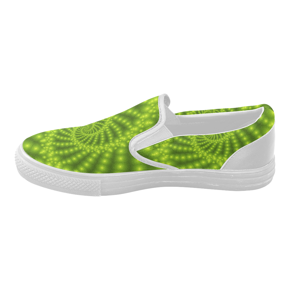 Glossy Lime Green Beads Spiral Fractal Women's Slip-on Canvas Shoes (Model 019)