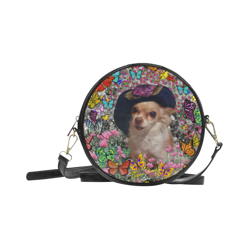 Chi Chi in Yellow Butterflies, Chihuahua Puppy Dog Round Sling Bag (Model 1647)