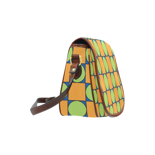 Green and Orange Geometric Pattern Saddle Bag/Small (Model 1649) Full Customization