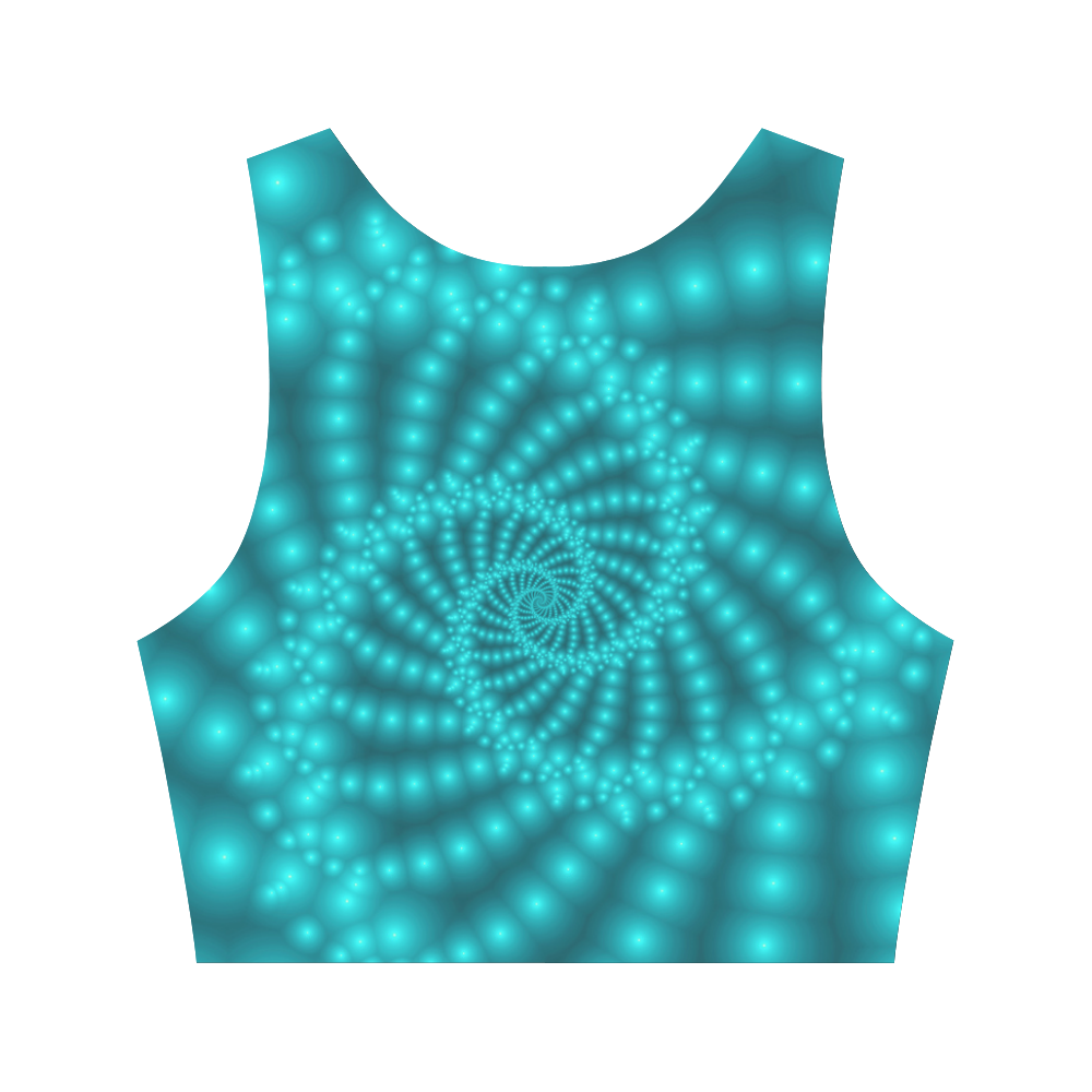 Glossy Turquoise Beads Spiral Fractal Women's Crop Top (Model T42)