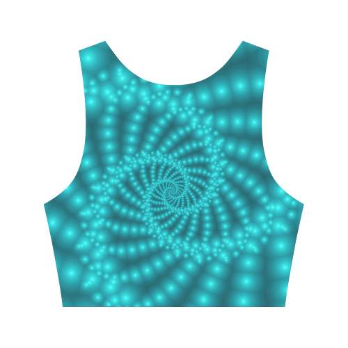 Glossy Turquoise Beads Spiral Fractal Women's Crop Top (Model T42)