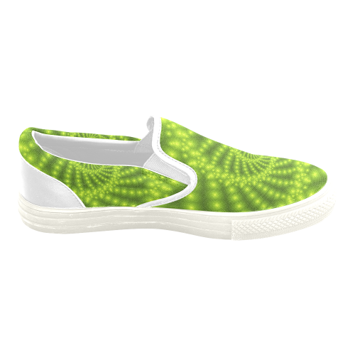 Glossy Lime Green Beads Spiral Fractal Women's Unusual Slip-on Canvas Shoes (Model 019)