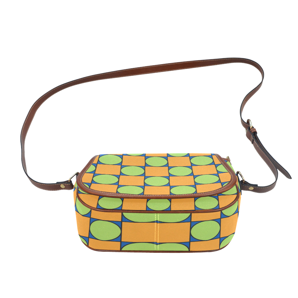 Green and Orange Geometric Pattern Saddle Bag/Small (Model 1649) Full Customization