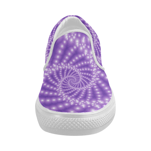 Glossy Purple  Beads Spiral Fractal Women's Slip-on Canvas Shoes (Model 019)