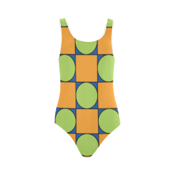 Green and Orange Geometric Pattern Vest One Piece Swimsuit (Model S04)
