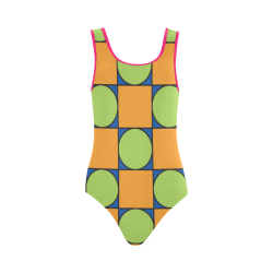 Green and Orange Geometric Pattern Vest One Piece Swimsuit (Model S04)