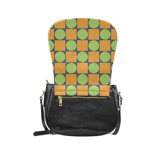 Green and Orange Geometric Pattern Classic Saddle Bag/Large (Model 1648)