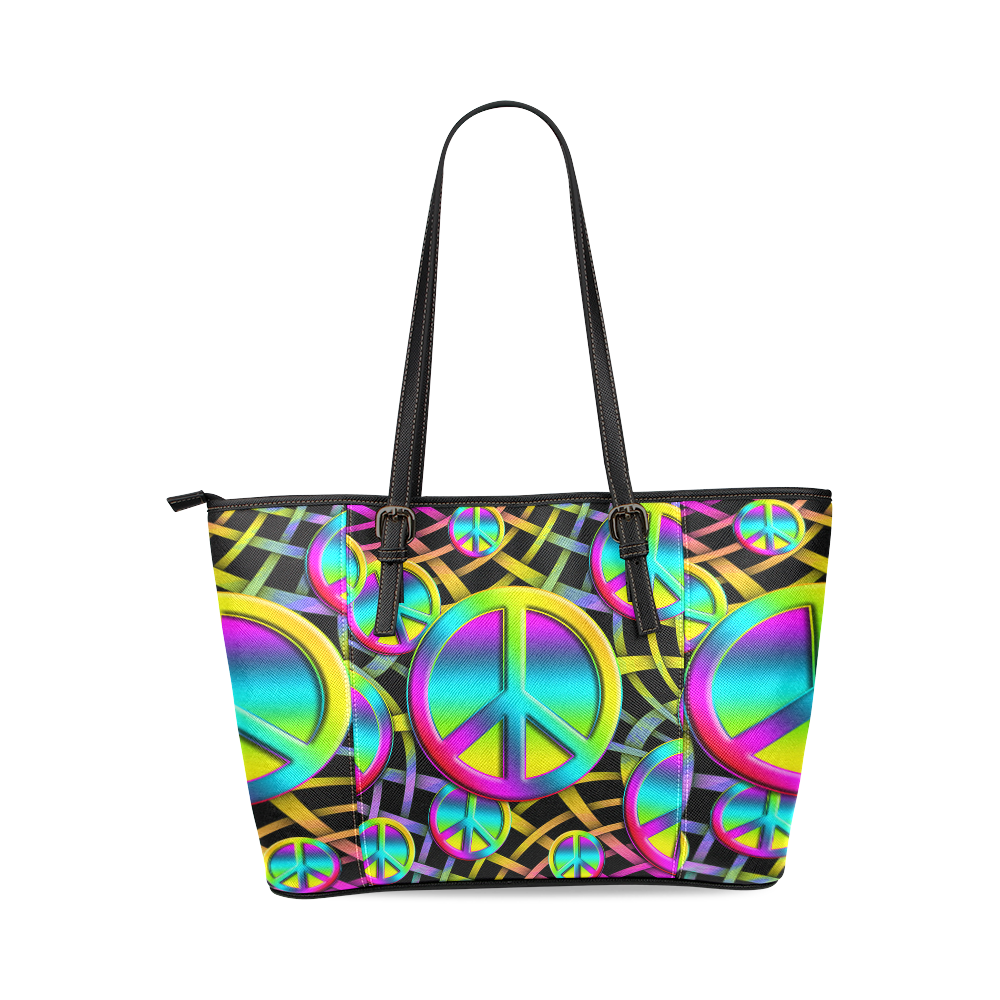 Colorful Peace Pattern Leather Tote Bag/Small (Model 1640)