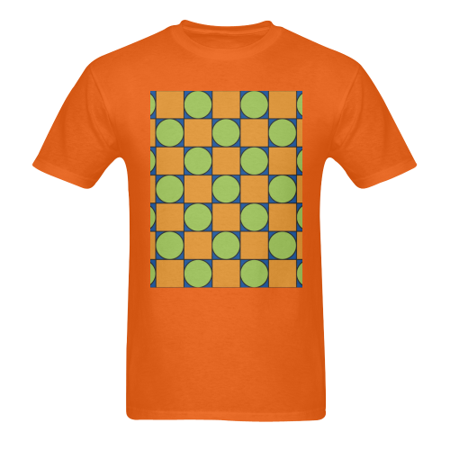 Green and Orange Geometric Pattern Men's T-Shirt in USA Size (Two Sides Printing)