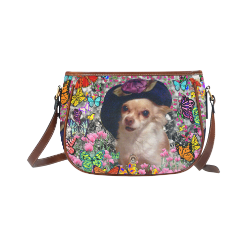 Chi Chi in Yellow Butterflies, Chihuahua Puppy Dog Saddle Bag/Small (Model 1649) Full Customization