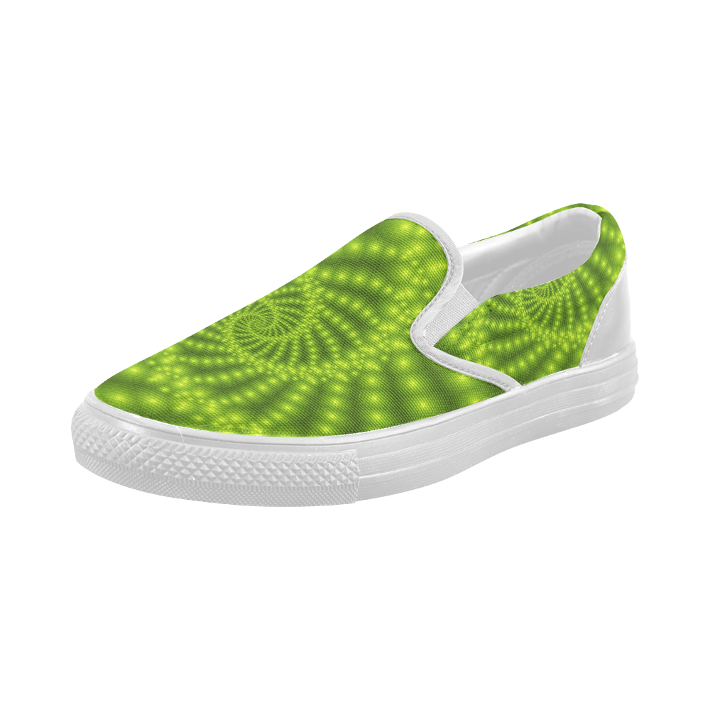 Glossy Lime Green Beads Spiral Fractal Women's Slip-on Canvas Shoes (Model 019)