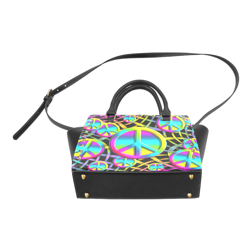 Colorful Peace Pattern Rivet Shoulder Handbag (Model 1645)
