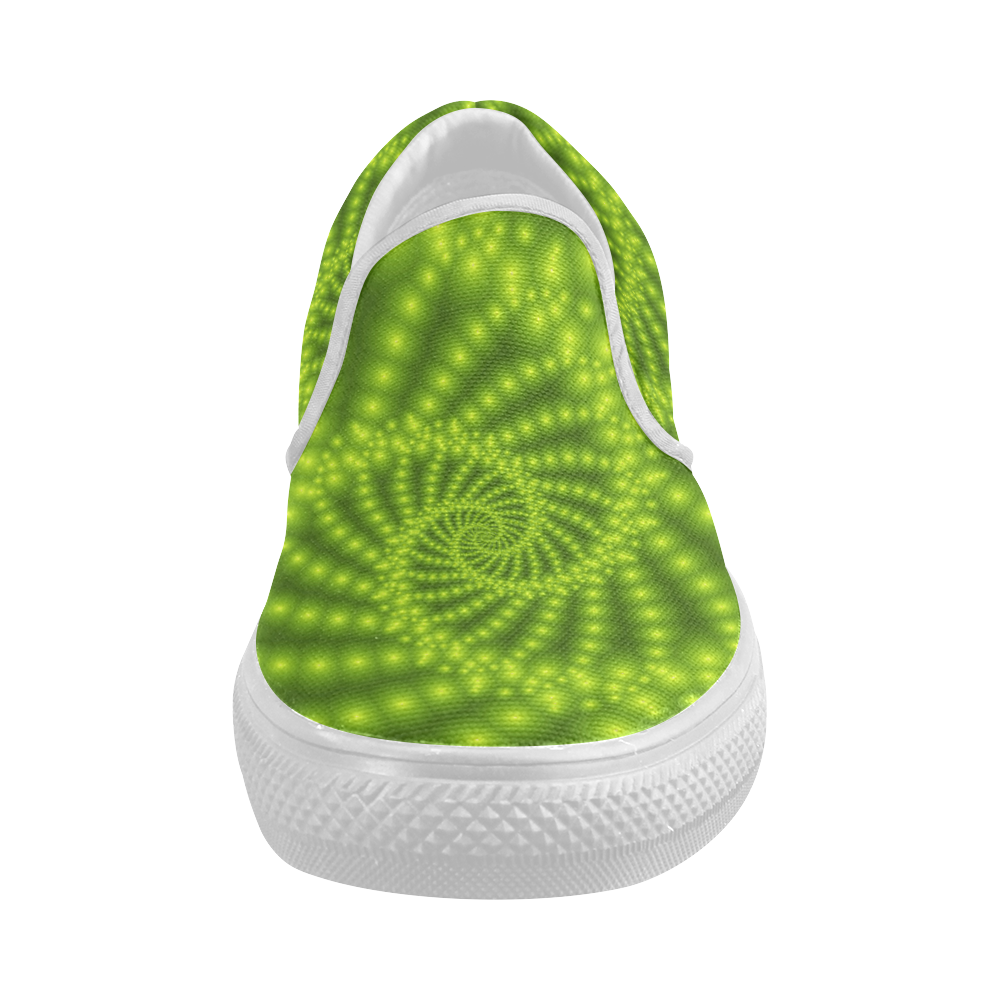 Glossy Lime Green Beads Spiral Fractal Women's Slip-on Canvas Shoes (Model 019)