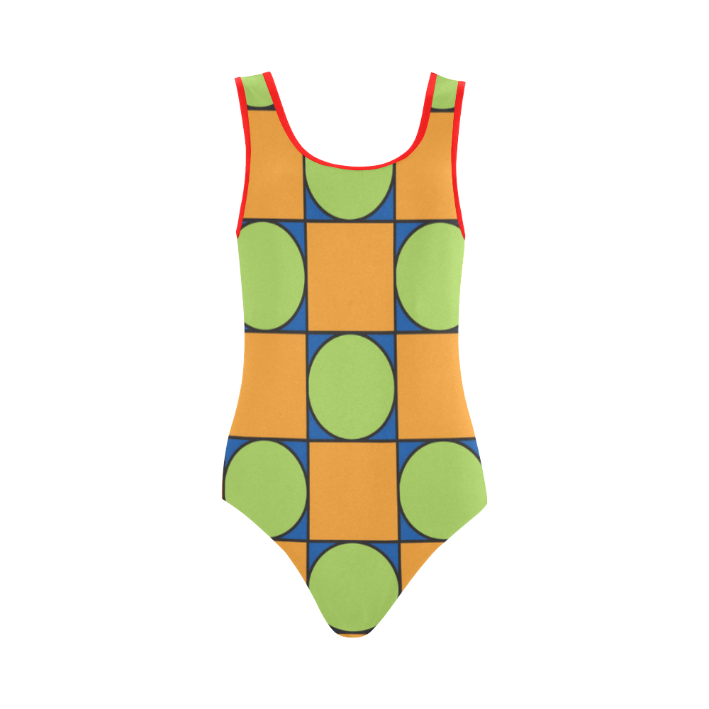 Green and Orange Geometric Pattern Vest One Piece Swimsuit (Model S04 ...