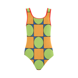Green and Orange Geometric Pattern Vest One Piece Swimsuit (Model S04)
