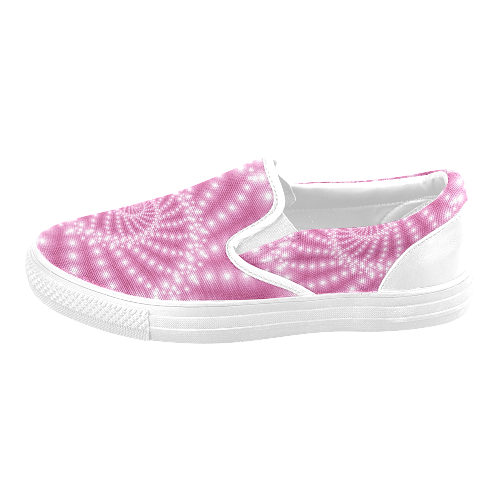 Glossy Pink Beads Spiral Fractal Women's Unusual Slip-on Canvas Shoes (Model 019)
