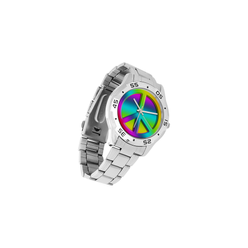 Colorful Peace Pattern Men's Stainless Steel Analog Watch(Model 108)