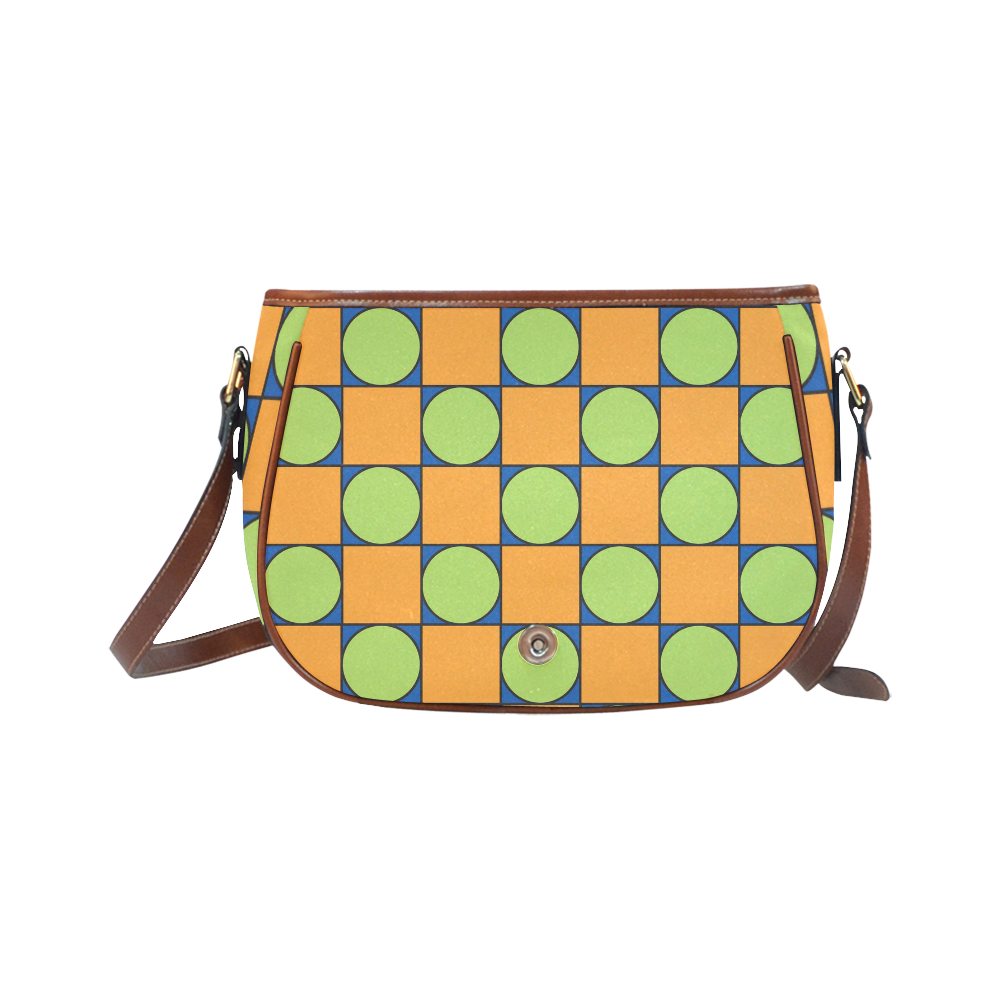 Green and Orange Geometric Pattern Saddle Bag/Small (Model 1649) Full Customization