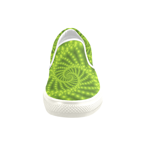 Glossy Lime Green Beads Spiral Fractal Women's Unusual Slip-on Canvas Shoes (Model 019)