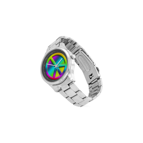 Colorful Peace Pattern Men's Stainless Steel Watch(Model 104)
