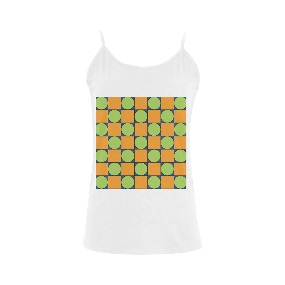 Green and Orange Geometric Pattern Women's Spaghetti Top (USA Size) (Model T34)