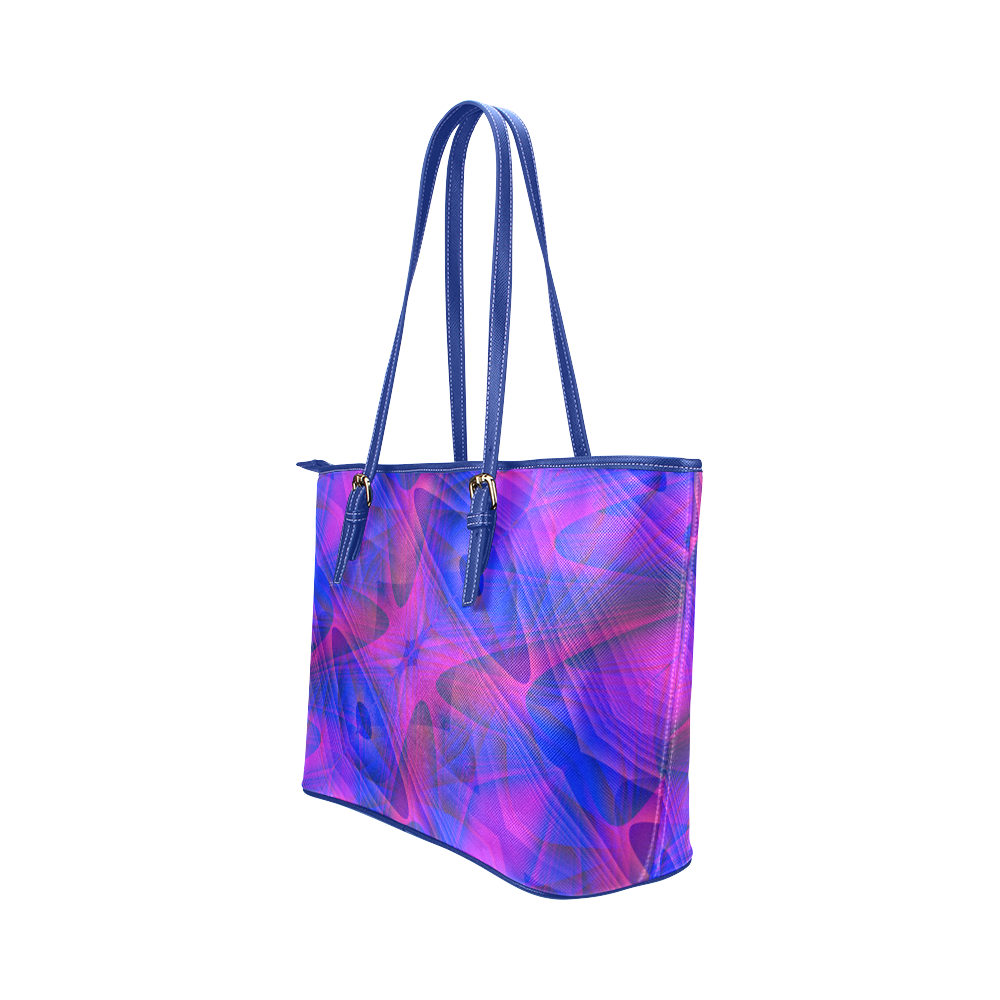 Geometric Abstract Blue and Purple Leather Tote Bag/Small (Model 1651)